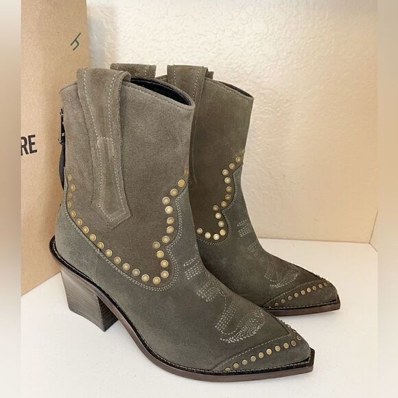 Zadig & Voltaire Cara pointed suede boots in khaki size FR 40/US 9 NEW $798 - Picture 13 of 14